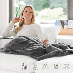 Chăn Điện Medisana HB675 XXL Trắng/Xám - An Toàn, Nhiệt 120W Turbo, Thoải Mái Cho 2 Người, Duy Trì Sức Khỏe - Hàng Đức