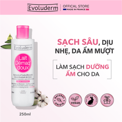 Sữa Tẩy Trang Evoluderm Dịu Nhẹ Cho Da Nhạy Cảm - Chiết Xuất Tự Nhiên, Dưỡng Ẩm, An Toàn Cho Da Khô, Mỹ Phẩm Thuần Chay 100ml