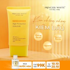 Kem Chống Nắng Princess White SPF 50/PA+++ 60ml - Bảo Vệ Da, Ngăn Ngừa Lão Hóa, Phù Hợp Mọi Loại Da