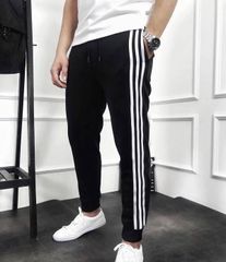 Quần Thun Jogger Nam Thể Thao Phối Sọc Trắng - Thoải Mái Cho Tập Luyện, Đi Học, Đi Chơi - Quần Đen Thời Trang Cá Tính