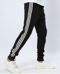 Quần Thun Jogger Nam Thể Thao Phối Sọc Trắng - Thoải Mái Cho Tập Luyện, Đi Học, Đi Chơi - Quần Đen Thời Trang Cá Tính