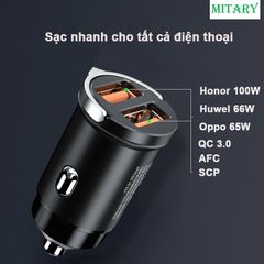 Tẩu sạc nhanh đa năng 200W cho Huawei, Oppo, Vivo, Xiaomi,Oppo, Honor , Samsung I-Phone, LG trên ô tô xe máy- MTR015
