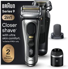 Máy cạo râu Braun Series 9 Pro+ 9597cc - Cạo Râu Sát, Bảo Vệ Da, Chống Nước, Trạm Vệ Sinh 6 Trong 1, Sạc Nhanh, Màu Bạc