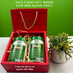 Hộp Đựng Quà Tết 2025 ( 2 hộp tinh bột củ sen ), Sang Trọng, Làm Quà Biếu Tặng, Có Quai Xách Tiện Lợi