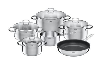 Bộ Nồi Silit Scalea 6 Món - Chảo Inox 28cm và Nồi Thủy Tinh Cường Lực, Chất Liệu Bền, Dùng Được Với Mọi Loại Bếp