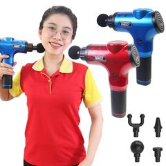 Súng Massage Cầm Tay Nikio NK-170A - 4 Đầu, 6 Tốc Độ, Giúp Thư Giãn Cơ Bắp và Giảm Đau Hiệu Quả, Thiết Kế Nhỏ Gọn Màu Đỏ Sang Trọng