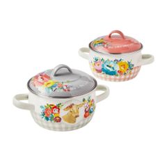 Set 2 Nồi Hầm Mini The Pioneer Woman Sweet Romance - Nồi Nướng Kiểu Hà Lan An Toàn, Dung Tích 1L, Thiết Kế Hoa Đẹp
