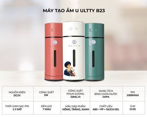 Máy Tạo Ẩm Không Dây ULTTY B23 - Công Nghệ Phun Sương Nano, Thiết Kế Nhỏ Gọn, Phù Hợp Gia Đình và Văn Phòng, Bảo Hành 18 Tháng