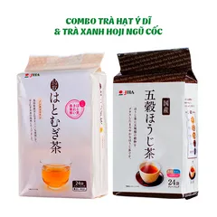 Combo Trà Hạt Ý Dĩ Hatomugi & Trà Xanh Hoji Ngũ Cốc - Thực Phẩm Không Chứa Cafein Giúp Làm Đẹp Da, Thích Hợp Cho Mọi Lứa Tuổi