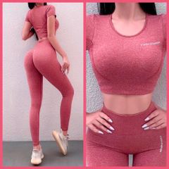 Set Quần Áo Tập Gym Nữ Cao Cấp - Thể Thao Yoga, Fitness, Chạy Bộ Màu Hồng/Xám Đen/Xanh, Tặng Kèm Mút Ngực êm ái