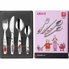 Bộ Dao Thìa Dĩa Trẻ Em Zwilling Emilie - Bộ 4 Món Hình Nhân Vật Ngộ Nghĩnh, Chất Liệu Inox 18/10, Dành Cho Trẻ Từ 3 Tuổi
