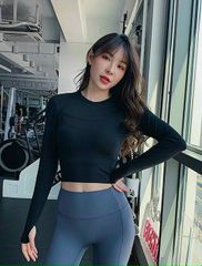 Áo Croptop Dài Tay Nữ  Phối Lươi Tập Yoga,Gym, Thể Thao Mặc Tôn Dáng Vải Cao Cấp, Co Giãn 4 Chiều