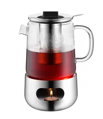 Ấm Pha Trà Thủy Tinh WMF SensiTea 1.3L - Có Rây Lọc & Đế Nến Giữ Nhiệt, Thiết Kế Sang Trọng, Dùng Cho Trà Lá Tươi