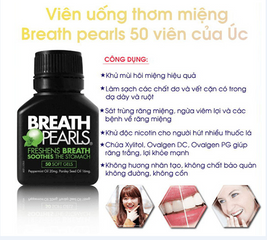 Viên Uống Thơm Miệng Breath Pearls của Úc - Hỗ Trợ Khử Mùi Hôi Miệng, Hương Bạc Hà Tự Nhiên, 50 Viên Sạch Khuẩn
