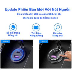 Tẩu sạc nhanh điện thoại trên xe máy 67W cổng Type C và USB có nút bật tắt chống nước MTR006