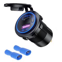 Tẩu sạc nhanh điện thoại trên xe máy 67W cổng Type C và USB có nút bật tắt chống nước MTR006