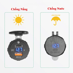 Tẩu Sạc Nhanh Ô Tô Xe Máy 2 Cổng USB & Type C - Có Đèn LED Hiển Thị Điện Áp - Sạc Nhanh Cho Điện Thoại, Máy Tính Bảng