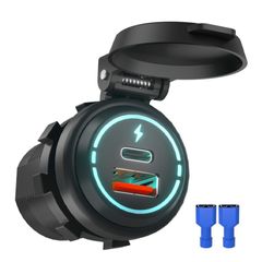 Tẩu Sạc Nhanh Điện Thoại  48W Trên Xe Máy 2 Cổng USB và Type-C Nhỏ gọn Chống Nước Cao