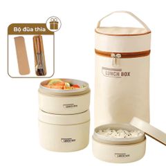 Hộp Cơm Giữ Nhiệt 3 Tầng Lunch Box 1500ml, Thiết Kế Thông Minh Kèm Đũa Thìa - Dùng Trong Lò Vi Sóng, Tiện Dụng Cho Học Sinh Văn Phòng