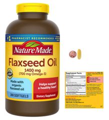Viên uống dầu hạt lanh Omega 3 6 9 Nature Made Flaxseed Oil 1400mg - 300 viên bổ sung sức khỏe tim mạch, hàng nhập Mỹ