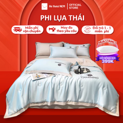 Bộ drap giường lụa Hệ Thống Nệm cao cấp bộ set chăn ga drap grap phủ trải giường gối nệm đệm 5 món lụa thái mùa hè cao cấp