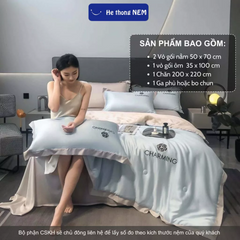 Bộ drap giường lụa Hệ Thống Nệm cao cấp bộ set chăn ga drap grap phủ trải giường gối nệm đệm 5 món lụa thái mùa hè cao cấp