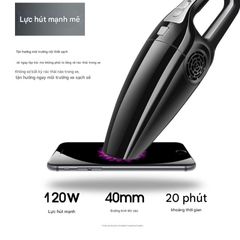 Máy Hút Bụi Cầm Tay 120W Bymaocar - Lý Tưởng Cho Xe Ô Tô, Thiết Kế Gọn Nhẹ, Đầu Hút Đa Năng, Hệ Thống Lọc HEPA Bảo Vệ Sức Khỏe