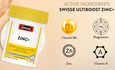 Viên uống bổ sung kẽm Swisse Ultiboost Zinc+ Úc 60 viên - Tăng cường sức đề kháng, đẹp da, tóc, hỗ trợ miễn dịch và sinh sản