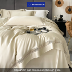 Bộ Ga Giường 5 Món Cao Cấp Lụa Tencel Hệ Thống Nệm Set Bộ Vỏ Chăn Ga Ra Drap Tencel Trải Phủ Giường Gối Nệm Đệm 5 Món Cao Cấp