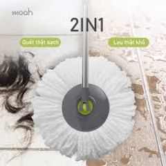 Bộ Cây Lau Nhà Sunny Swirl Spin Mop 2in1 Moah MLM1239-GR - Bánh Xe Linh Hoạt, Đầu Xoay 360 Độ, Dụng Cụ Vệ Sinh Hiệu Quả, Hàng Chính Hãng