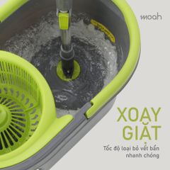 Bộ Cây Lau Nhà Sunny Swirl Spin Mop 2in1 Moah MLM1239-GR - Bánh Xe Linh Hoạt, Đầu Xoay 360 Độ, Dụng Cụ Vệ Sinh Hiệu Quả, Hàng Chính Hãng