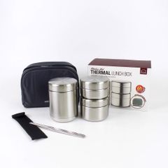 Bộ Hộp Cơm Giữ Nhiệt Lock&Lock Gồm 3 Hộp Inox Kèm Đũa LHC8016 -1150ml