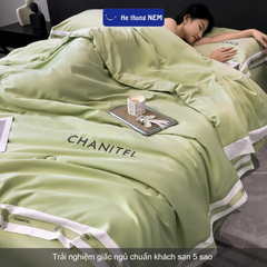Bộ ga giường phi lụa cao cấp Hệ Thống Nệm bộ set chăn ga drap grap phủ trải giường gối nệm đệm 5 món lụa thái mát lạnh mùa hè