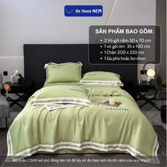 Bộ ga giường phi lụa cao cấp Hệ Thống Nệm bộ set chăn ga drap grap phủ trải giường gối nệm đệm 5 món lụa thái mát lạnh mùa hè