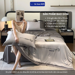 Set chăn ga 5 món Hệ Thống Nệm bộ set chăn ga drap grap phủ trải giường gối nệm đệm 5 món lụa thái mùa hè cao cấp