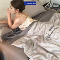Set chăn ga 5 món Hệ Thống Nệm bộ set chăn ga drap grap phủ trải giường gối nệm đệm 5 món lụa thái mùa hè cao cấp