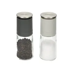 Bộ Hũ Xay Muối Tiêu Joseph Joseph Grey - JJ Duo No-spill Salt & Pepper Set, Thiết Kế Thông Minh Không Dính Cặn, Dụng Cụ Nhà Bếp Cao Cấp