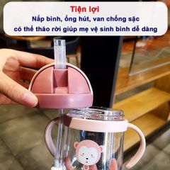 Bình Nước Cho Bé 300ml - Bình Tập Uống Chống Sặc Cao Cấp, Ống Hút Silicon An Toàn, Chịu Nhiệt, Thiết Kế Tiện Dụng