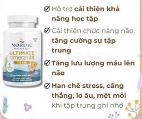 Viên dầu cá Omega 2X teen Nordic cải thiện trí nhớ cho trẻ 12t 60 viên, Mỹ