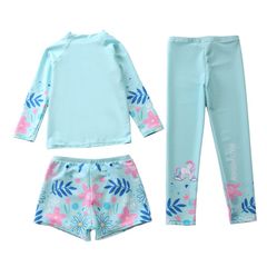 Bộ Đồ Bơi Bé Gái Kỳ Lân - 3 Món Áo Dài Tay, Quần Đùi, Quần Dài Có Túi Chống Nước - Đồ Đi Biển Năng Động, Thoáng Mát