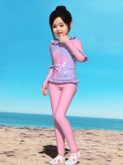 Set đồ bơi 2 chi tiết cho bé gái - Áo dài tay và quần dài nàng tiên cá tím dễ thương, chống nắng UPF50+ - Tặng bọc điện thoại chống nước