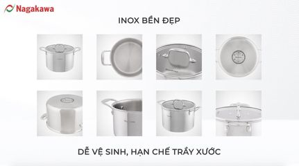 Bộ 3 Nồi Inox Nagakawa Haru NAG1355 (16cm, 20cm, 24cm) - Dùng Cho Bếp Từ, Bếp Gas, Bếp Hồng Ngoại, Chất Liệu Inox 304 Cao Cấp