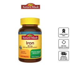 Viên Uống Bổ Sung Sắt Nature Made Iron 65mg - 365 Viên, Hỗ Trợ Ngăn Ngừa Thiếu Máu và Tăng Cường Hệ Miễn Dịch