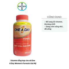 Vitamin Tổng Hợp One A Day Women's Formula - 300 Viên Dinh Dưỡng Cho Phụ Nữ Dưới 50, Hỗ Trợ Khỏe Mạnh, Làm Đẹp Tóc Da Móng