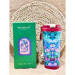 Bình Giữ Nhiệt Magrace Paris 500ml - Cốc Uống Nước Kèm Ống Hút, Hoa Văn Xinh Đẹp, Giữ Lạnh 12h, Giữ Nóng 8h, Quà Tặng Sang Trọng