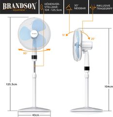 Quạt Đứng BRANDSON 50W - Siêu Mát, 3 Tốc Độ, Độ Ồn Thấp 45dB, Điều Chỉnh Chiều Cao, Hẹn Giờ Tắt, Thiết Kế Hiện Đại