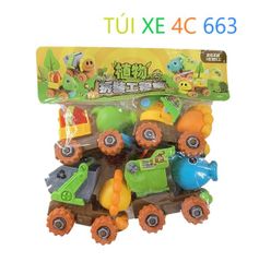 Đồ Chơi Túi 4 Xe Công Trình Zombie - Bộ Lắp Ráp Sáng Tạo Cho Trẻ 2-6 Tuổi, Thú Vị Và An Toàn