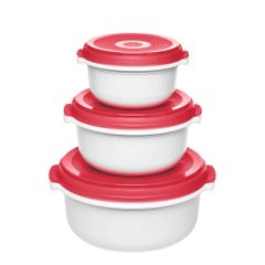 Bộ 3 Hộp Đựng Thực Phẩm Emsa 518999 Micro Family - An Toàn Cho Lò Vi Sóng, Chịu Nhiệt, Không Chứa BPA, Màu Trắng/Đỏ