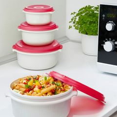 Bộ 3 Hộp Đựng Thực Phẩm Emsa 518999 Micro Family - An Toàn Cho Lò Vi Sóng, Chịu Nhiệt, Không Chứa BPA, Màu Trắng/Đỏ