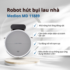 Robot Hút Bụi Medion MD 11889 S05 SW - Công Nghệ Làm Sạch Thông Minh, Điều Khiển Qua Alexa/Google, Pin 100 Phút, Bộ Lọc HEPA-13